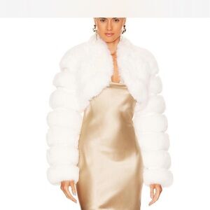 Adrienne Landau White Faux Fur bolero